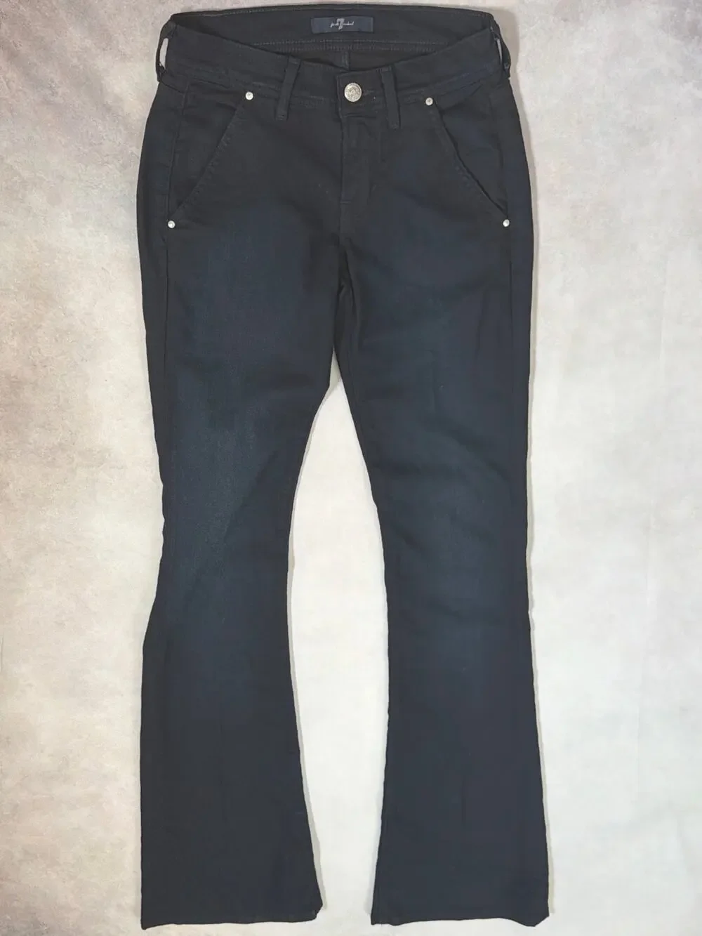 7 For All Mankind Black Flare Bootcut Jeans Size 23 Stretch Y2K Low Mid Rise 32